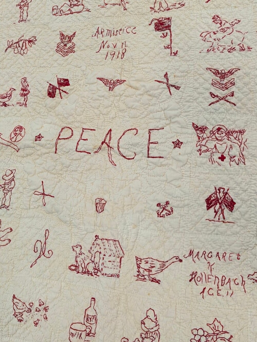 Vintage WWI Armistice Redwork Quilt PEACE 1918 - Picture 5 of 7